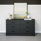 Prepac Rustic Ridge Farmhouse 6-Drawer Double Dresser, Black Dresser for Bedroom, Chest of Drawers with 6 Storage Drawers, 53.25” wide x 18.25” deep x 28.5” tall, Black