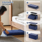 MoNiBloom 30 Inch Storage Ottoman Bench, Rectangle End of Bed Bench, Storage Padded Seat, Linen Fabric Ottoman Footrest for Living Room, Bedroom, Entryway, Navy Blue