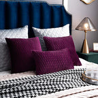 12x20 Purple Throw Pillow Cases: 2 Pack Original Striped Velvet Rectangular Decorative Pillow Covers for Farmhouse Couch