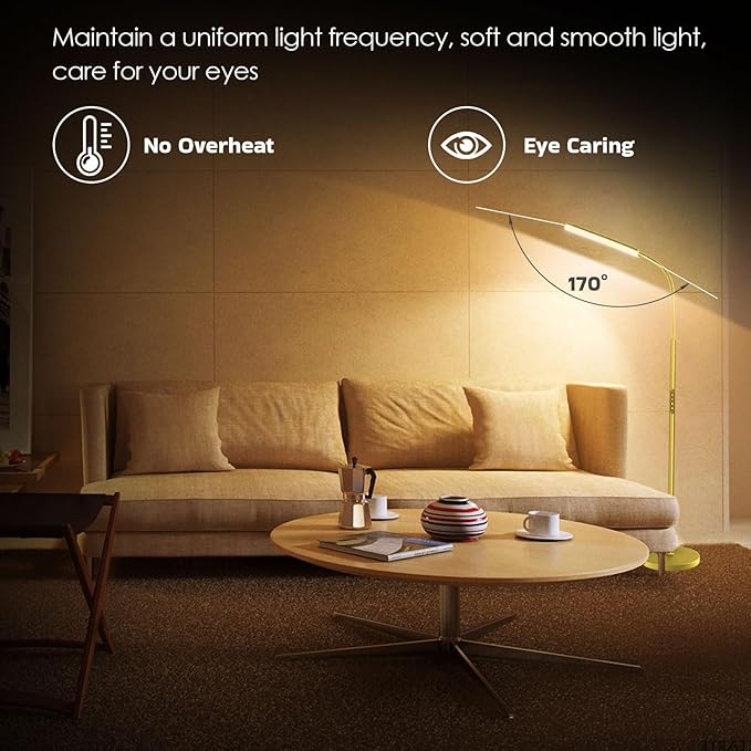 Dimunt LED Floor Lamp, Bright 15W Floor Lamps for Living Room with 1H Timer, Stepless Adjustable 3000K-6000K Colors & Brightness Standing Lamp with Remote & Touch Control Reading Floor Lamps-Golden