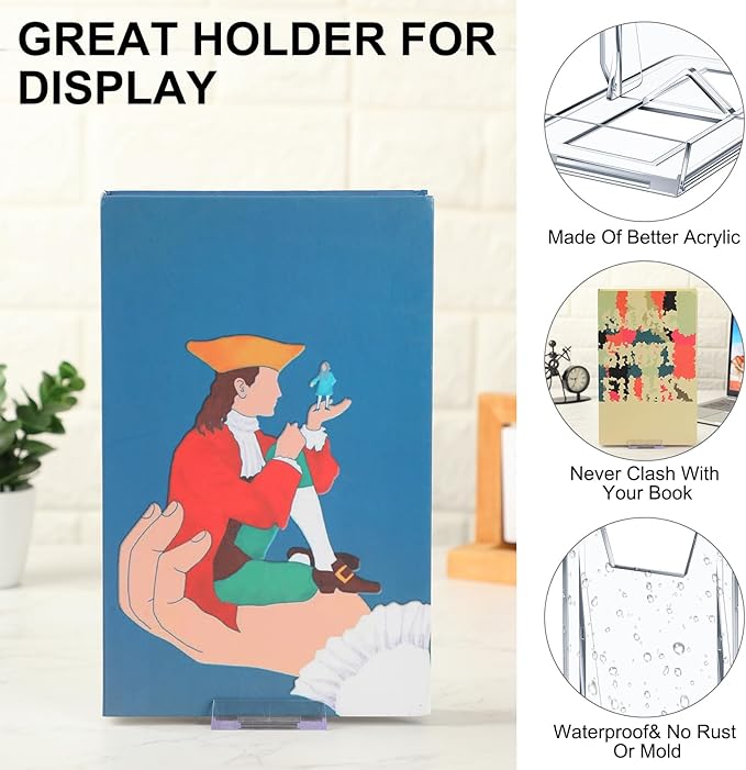 6 Pack Acrylic Book Stand for Display Adjustable Clear Display Holder Easel Collector Stand for Home Office Back to School Comic Album CD Magazine Postcard Artworks (4.2 x 4.3 x 2.35 Inch)