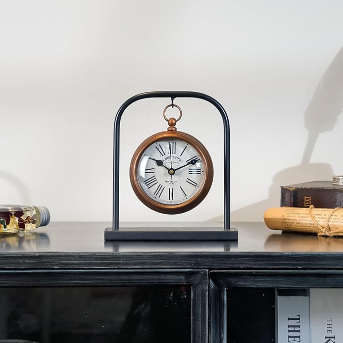 NIKKY HOME Small Retro Desk Clock, Silent Non-Ticking Classic Battery Operated Decorative Table Mantel Shelf Clock for Living Room