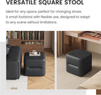 Black PU Cube Pouf Vanity Ottoman, Square Faux Leather Footrest Vanity Stool for Living Room, Bedroom, Kids Room, Comfy Floor Pouf for Home Decor