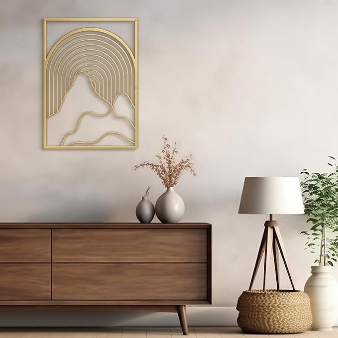 SIGNLEADER Metal Wall Art Decor Geometric Mid-Century Stripe Landscape Modern Abstract Wall Sculpture Hangings Home Decoration for Living Room, Bedroom, Bathroom, Kitchen, Outdoor - 36" Gold