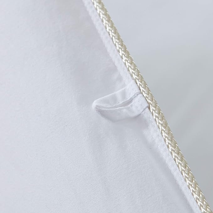 Luxurious All-Season Goose Down Feather Fiber Comforter Queen Size Duvet Insert, Premium White Solid Plain Design, Premium Baffle Box, 100% Egyptian Cotton, 70 oz Fill Weight
