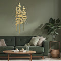 Metal Wall Art Decor Forest Pine Trees Minimalist Iron Tree Design Modern Nature-Inspired Wall Sculpture Hangings Home Decoration for Living Room, Bedroom, Bathroom, Kitchen, Outdoor - 24" Gold