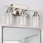MELUCEE 3 Light LED Bathroom Light Fixtures 3000K-6000K Dimmable Vanity Lights Bathroom Lights Over Mirror Brushed Nickel Wall Light Fixture with Crystal Bubble Clear Glass Shade, Built-in LED Chips