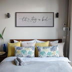Surfapans Lets Stay In Bed Wall Decor 40”X15” Large Farmhouse Master Room Above Bed Soild Wood Framed Rustic Guest Room Sign Beautiful And Simple Plaque Over Bed Hanging Wall Art Decoration (Black)