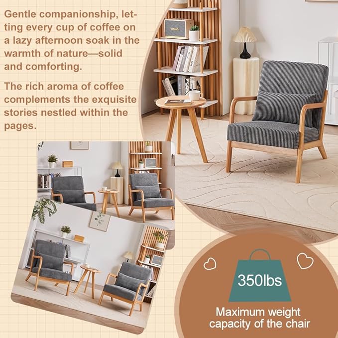 KEIKI Mid-Century Modern Upholstered Accent Chair with End Table, Lounge Chair Combo