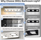 OKELI LED Modern Bathroom Vanity Light Fixtures (3-Light, 22-Inch), Brushed Nickel Acrylic Bathroom Wall Lighting Fixtures Over Mirror, 3CCT, ETL Listed, Dimmable