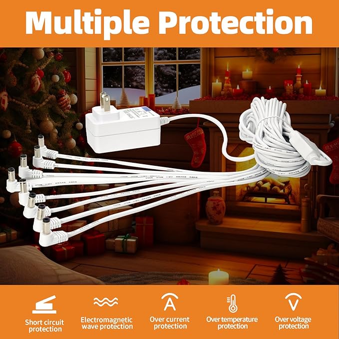 4.5V Power Adapter for Lemax Lighted Accessory 94563 94564 74707 74295 84428 94565 94566 94527 44241 64517 Christmas Micro Lighting Building Decoration(White,8 Output,Bend)
