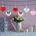 CCINEE 36pcs Valentine's Day Heart Shaped Ornaments, Red Pink Silver Plastic Heart Shaped Baubles Romantic Valentine's Day Hanging Decorations for Home Valentine Tree Wedding Anniversary Party