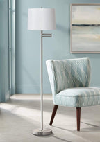 360 Lighting Modern Swing Arm Floor Lamp Standing 60 1/2" Tall Brushed Nickel Silver White Hardback Tapered Drum Shade Decor for Living Room Reading House Bedroom Office