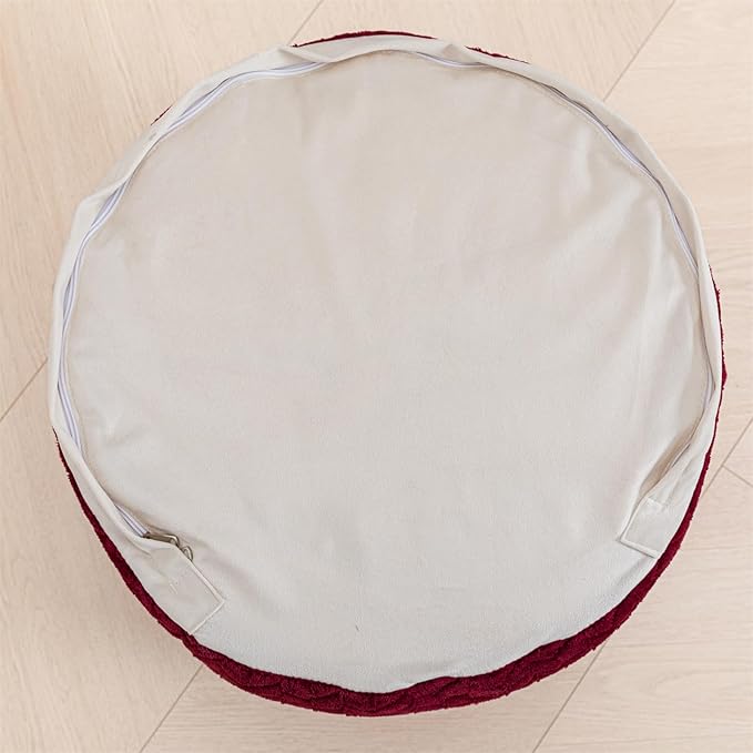 Stuffed Pouf Ottoman High Density Foam Ottoman Pouf for Living Room Bedroom Floor Storage Pouf Footstools Round Foot Rest Stool 20"x20"x12" with Foam Filler (Wine Red)