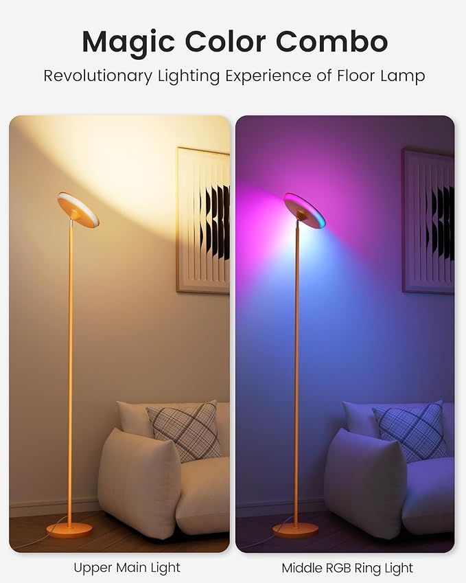 UFO Floor Lamp 71in, Upgraded 42W 3700LM LED Torchiere Floor Lamps for Living Room, Modern Tall Bright Standing Light with Remote, Dimmable Sky Light,1/2/3H Timer for Bedroom,Office(Orange)