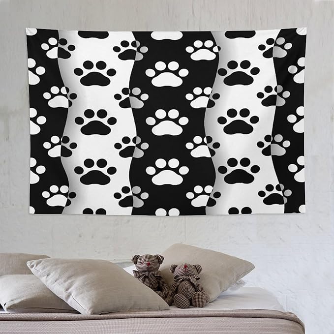 VUMIVI Pet Paws Tapestry Cute Puppy Kitten Black White Animal Paws Modern Funny Art Tapestry Wall Hanging for Living Room Bedroom Dorm Classroom Aesthetic Decor W90xL60in