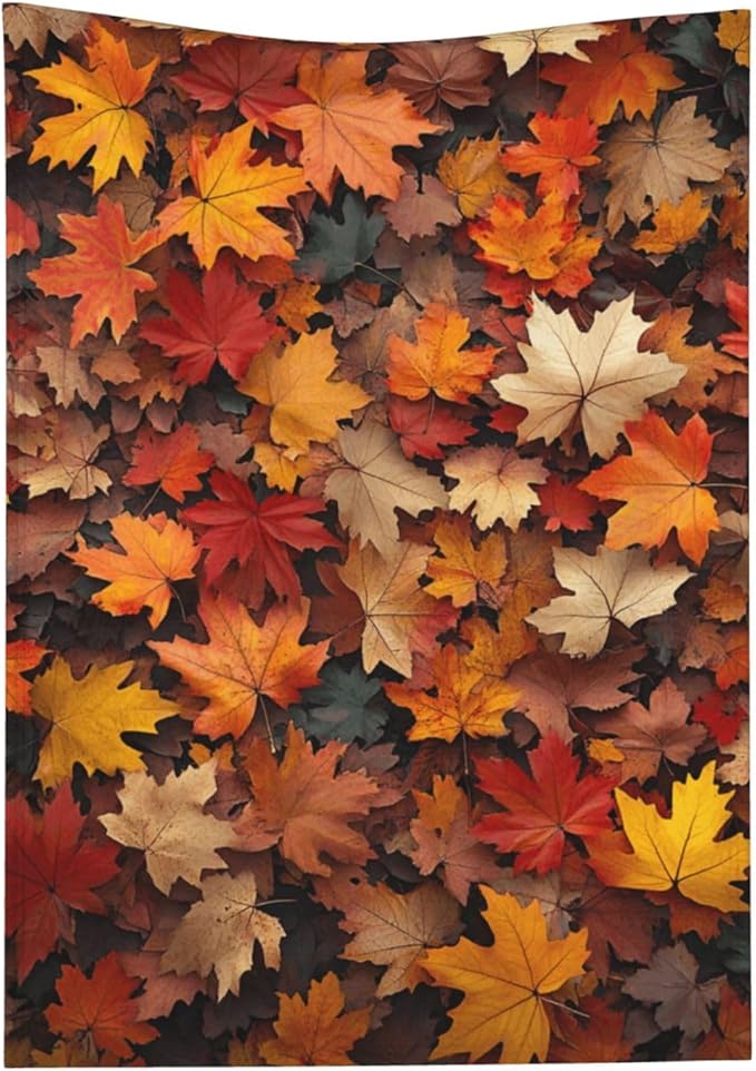 Flannel Blanket Featuring Piled Maple Leaves Pattern,Soothing Anxiety Relief,Breathable Microfiber,for Fall snuggling,Cozy and Lightweight,Throw Blanket for Couch Decorative 30X40 Inch