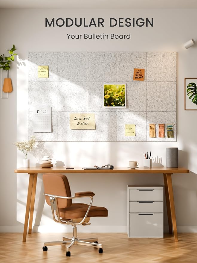 Bumusty Large Cork Board 36" x 24" Alternative - 6 Pack Felt Wall Tiles with 40 Safe Removable Adhesive Tabs, 30 Pushpins, Cork Boards for Walls Pin Board Bulletin Board Office Decor (Light Gray)