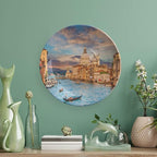 XISUNYA 7 Inch Decorative Plate, Venice Porcelain Plate, Gondola on Famous Canal Grande Print Ceramic Display Plate for Decorative Ornaments Giving Plates, 1 Plate with 1 Display Stand, Blue Cream