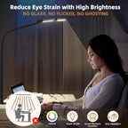 Led Desk Lamp for Home Office, Eye-Care Architect Light with Clamp, Smart Double Head Computer Monitor Table Clip Lamp, Adjustable Flexible Goose-Neck, 25 Lighting Models, Task Lamp, Black