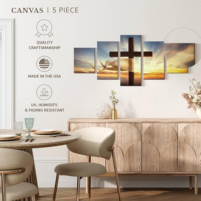 Elephant Stock Holy Cross Wall Art Multi Piece Canvas - 5 Panel Christian Pictures Decor - Digital Design Canvas Print - Christian Wall Decor - 29" X 12"
