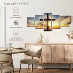 Elephant Stock Holy Cross Wall Art Multi Piece Canvas - 5 Panel Christian Pictures Decor - Digital Design Canvas Print - Christian Wall Decor - 42" X 19"