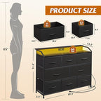WLIVE Led Dresser for Bedroom, Black Dresser TV Stand for Bedroom with LED Lights and Power Outlet, Wide Chest of Drawers for Hallway, 8 Fabric Drawers for Living Room and Entryway, Easy to Assemble
