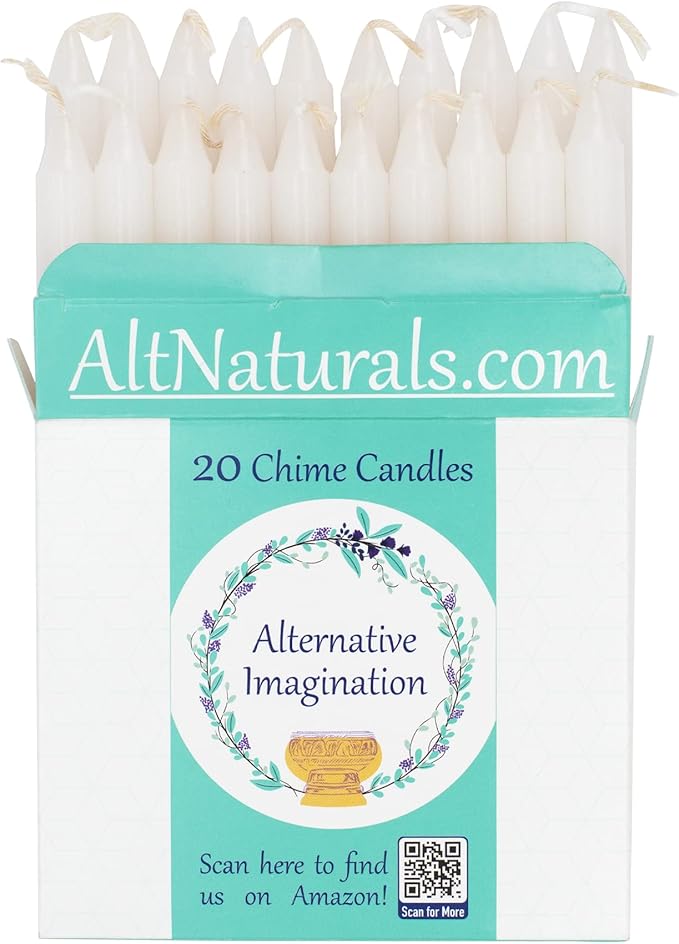 Alternative Imagination White Chime Candles - 20 Pack of Unscented 4 Inch Mini Taper Candles - Dripless Long Burning Ritual Candles for Meditation, Spell Work, Cleansing, Peace & Home Decor
