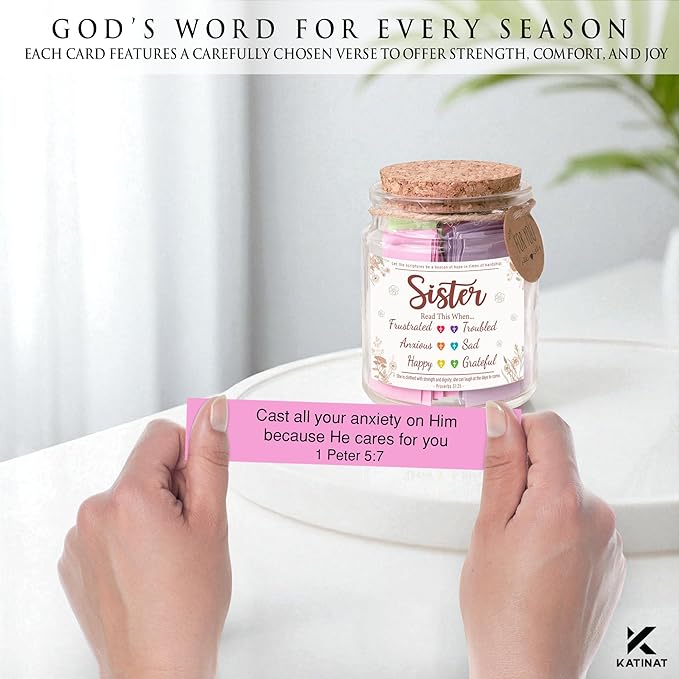 Bible Verse Jar for Daughter – 92 Color-Coded Scriptures of Encouragement, Birthday & Christmas Gift, Christian Keepsake, Daughter-in-Law Gift (Bible Verse Jar For Sister)