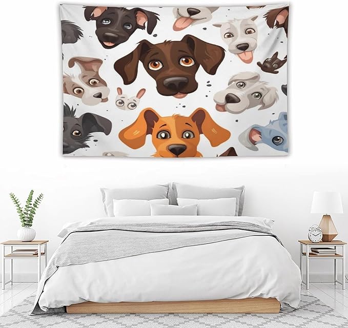 VUMIVI Cartoon Dog Head Tapestry Adorable Pets Humorous Style Abstract Art Illustration Tapestry Wall Hanging for Living Room Bedroom Dorm Classroom Aesthetic Decor W60xL40in