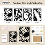 Pymin 4 Pack Modern Metal Abstract Wall Art, Minimalist Matte Black Single Line Art Décor, 3D Sculptures Textured Hanging Wall Home Decor and Shadow Effect Wall Decor for Living Room, 22.5"x15.7"