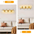 4-Light Modern Vanity Lights Brushed Brass Bathroom Light Fixtures Over Mirror Gold Bathroom Vanity Lighting with Crystal Shade E26 Base Wall Sconce for Bedroom Living Room Restroom Wall Lamp