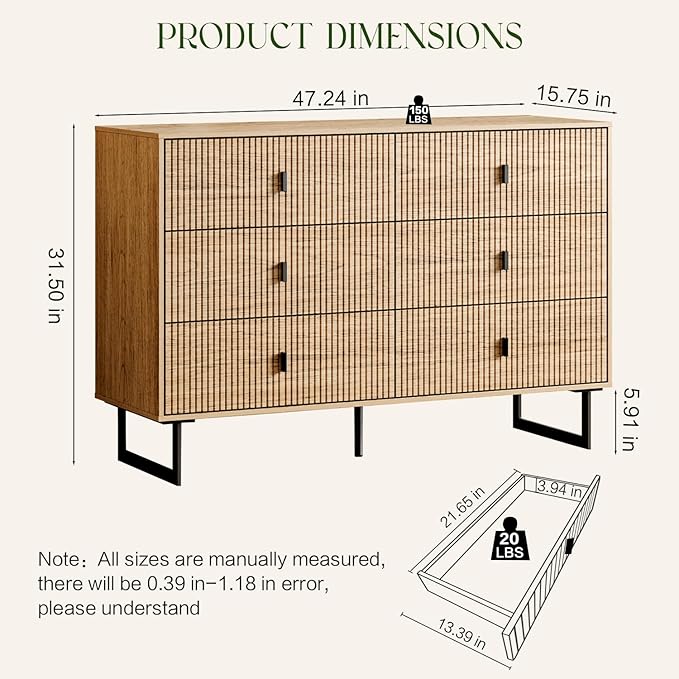 6 Drawer Dresser,47" Wide Mid Century Chest of Drawers,Wooden Bedroom Drawer Dresser with 6 Storage Drawers for Bedroom,Living Room,with Anti-Tipping Device,Warm Wood