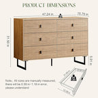 6 Drawer Dresser,47" Wide Mid Century Chest of Drawers,Wooden Bedroom Drawer Dresser with 6 Storage Drawers for Bedroom,Living Room,with Anti-Tipping Device,Warm Wood
