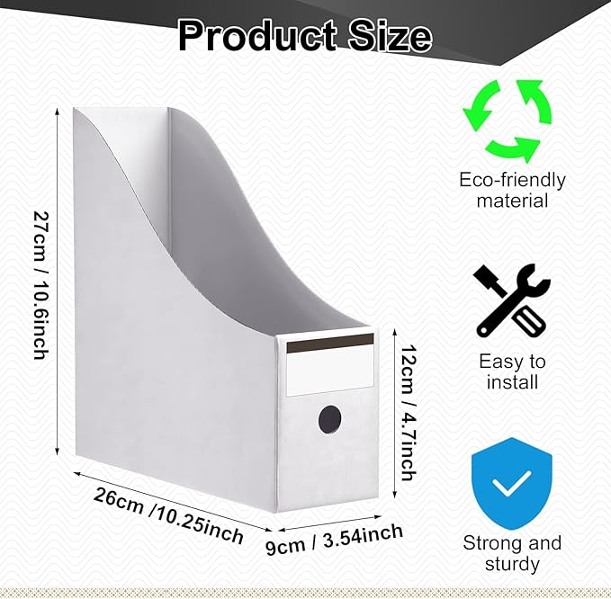 Thenshop 24 Pcs Cardboard Magazine File Holders Magazine Book Bin Box with Label Sticker Paper Organizer Storage Folder for Desk Shelves School Classroom Office Supplies(Classic,White)