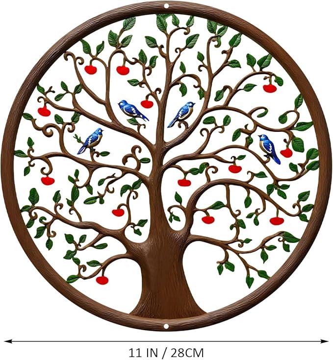 ESTART 11 Inches Tree of Life Wall Art Metal Tree Life Wall Decor Family Tree Wall Plaque Wall Hanging Sculptures for Balcony Porch Bedroom Living Room Kitchen Garden Office Indoor Outdoorr (Colorful)
