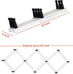 Dseap Accordian Wall Hanger: 16” High Wooden Wall Expandable Coat Rack, Hat Rack Holder, Accordion Hook for Baseball Caps, Coats, Mugs, 10 Peg Hooks, White & Black