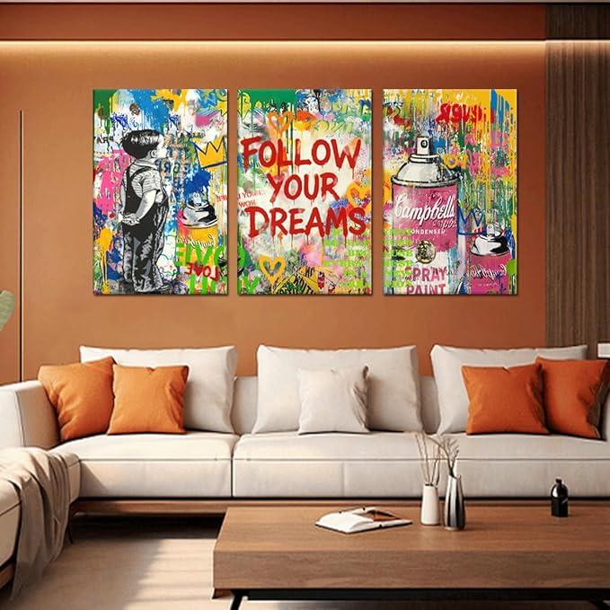 Novatique Banksy Canvas Wall Decor Street Graffiti Wall Art Colorful Cool Painting Graffiti Poster Canvas Print for Bedroom Bathroom,24" x 36" x 3pcs