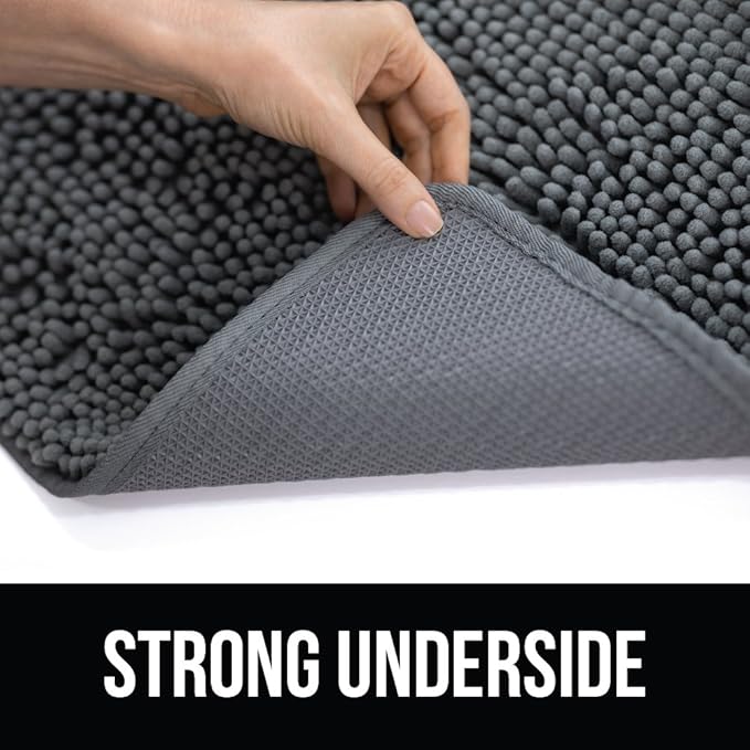 KANGAROO Bathroom Rugs, Chenille Soft Absorbent Bath Rug, Shaggy Shower Mat, Quick Dry Machine Wash Bathmat, Plush Carpet Mats for Tub, Bathtub and Room Home Decor Accessories, 42x24, Grey