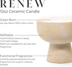 Blueme Renew Candle | Ivy & Rose | 3 Wick - Refillable Wellness Candle with Essential Oils, Hand Finished & Poured Soy Wax Blend Ceramic Vessel, Natural Cotton Wicks | Medium 12 oz