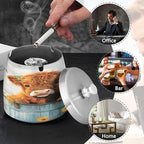 Cute Highland Cow Daisies Ashtray with Lid, Outdoor Ashtrays for Patio, Stainless Steel Ashtray Odorless Smokeless for Home Office Balcony