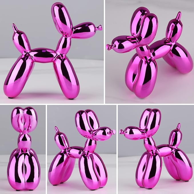 Glossy Balloon Dog Statue Home Decor Modern Art Funky Statues for Coffee Table and Kitchen Figurines Living Room Decor Trendy Color Scheme Room Decor Aesthetic (6.6*6.6*2.8inch, Rose red)