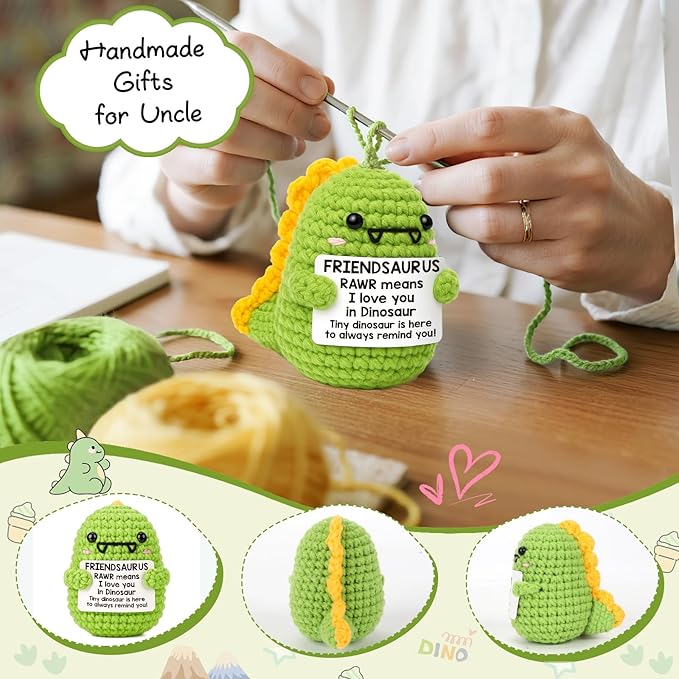 OCCdesign Mini for Women Christmas Birthday I Love You Friendsaurus Handmade Positive Crochet Dinosaur for Friendship Chrismas Inspirational Gift for Bestie Best Friends BFF
