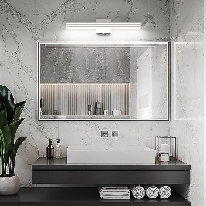 Ralbay 24inch Brushed Nickel Vanity Light with 5 Color Temperature (2700K-6000K) Dimmable Acrylic Metal 24W LED Modern Bathroom Vanity Light Bar
