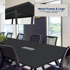 Sturdy Conference Table with Cable Management Grommets Modern Rectangle Office Meeting Table with Wood Tabletop and Metal Frame & Legs- Easy Assembly Boardroom Table (Black, 10 Foot)