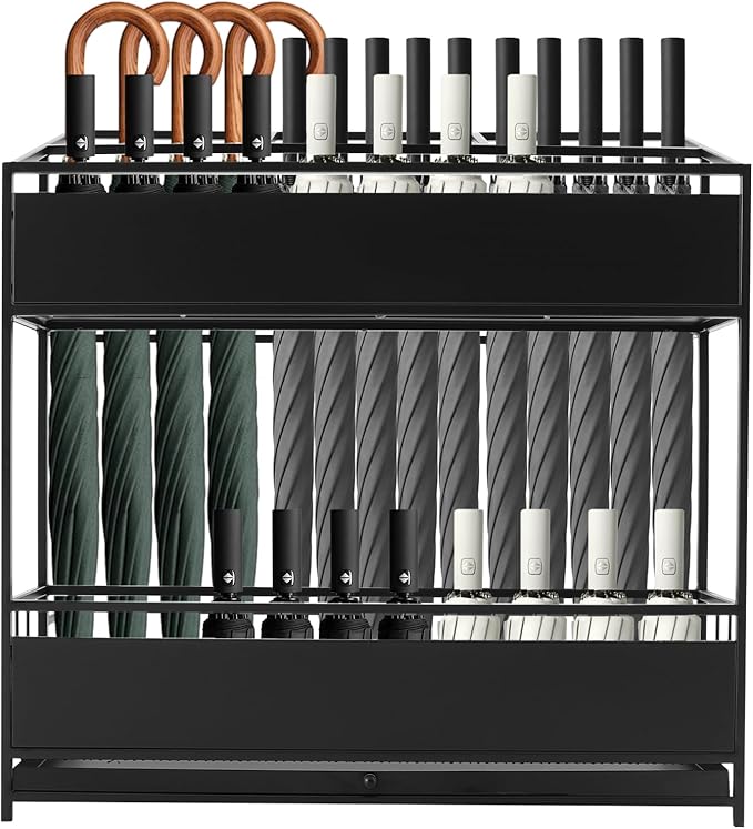 Umbrella Stands, Freestanding Umbrella Holder with Removable Water Tray (Black)