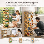 Upgraded The 9-Tier No-Assembly Bamboo Shoe Rack (3–9 Tier), Folding Bamboo Shoe Storage Rack with Zero Assembly Required and Space-Saving Design for Entryway Closet Apartment (Nature, 6 Tier)
