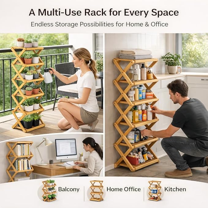 Upgraded The 9-Tier No-Assembly Bamboo Shoe Rack (3–9 Tier), Folding Bamboo Shoe Storage Rack with Zero Assembly Required and Space-Saving Design for Entryway Closet Apartment (Brown, 8 Tier)