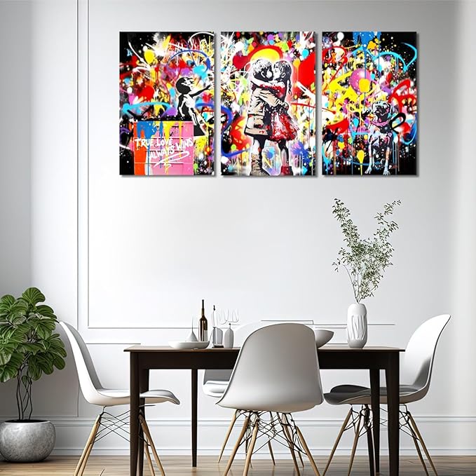 Novatique Banksy Canvas Wall Art Street Graffiti Wall Art Abstract Painting for Teenager Graffiti Art Pictures Decor for Living Room Bedroom,20" x 28" x 3Pcs