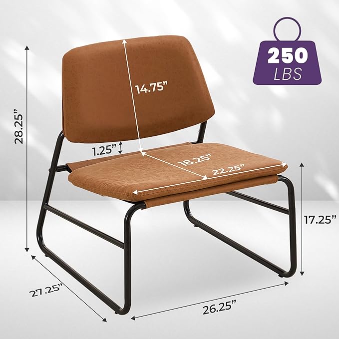 DAICO Modern Accent Chair Waterproof Armless Sling Accent Chairs Comfy Upholstered Side Sitting Chairs with Metal Frame for Living Room Bedroom Balcony Garden, Faux Leather, Camel